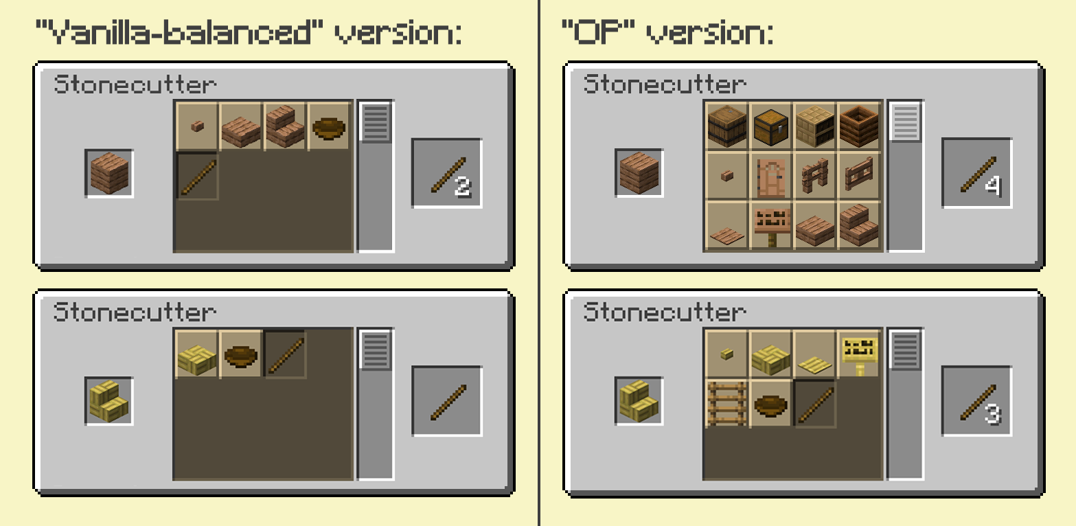 Comparison of recipes between the two versions